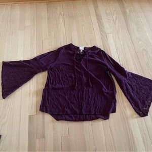Knox Rose Dark Purple Lace Sleeve blouse XXL